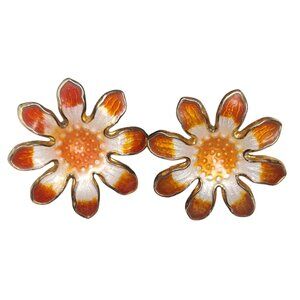 Vintage‎ Enamel Daisy Earrings Orange & White - 70s Hippie Boho Cottage